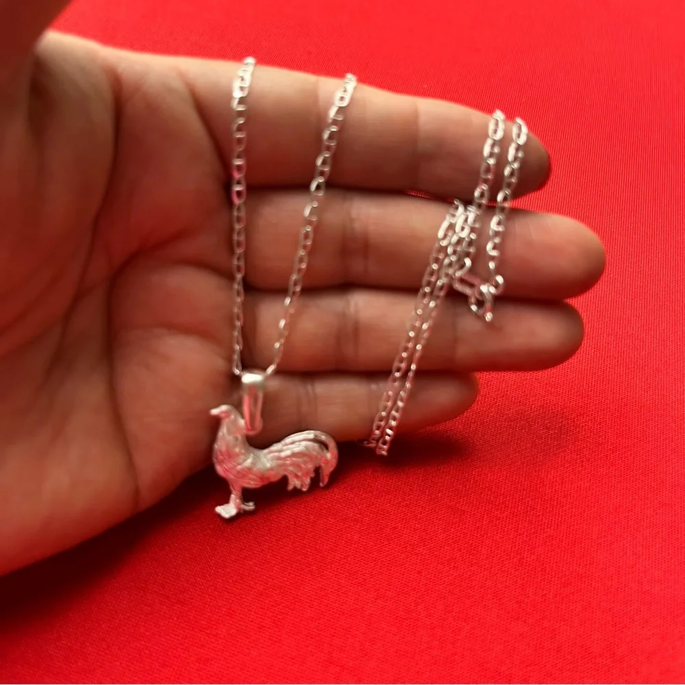 925‎ Sterling Silver Rooster Charm Pendant and chain necklace